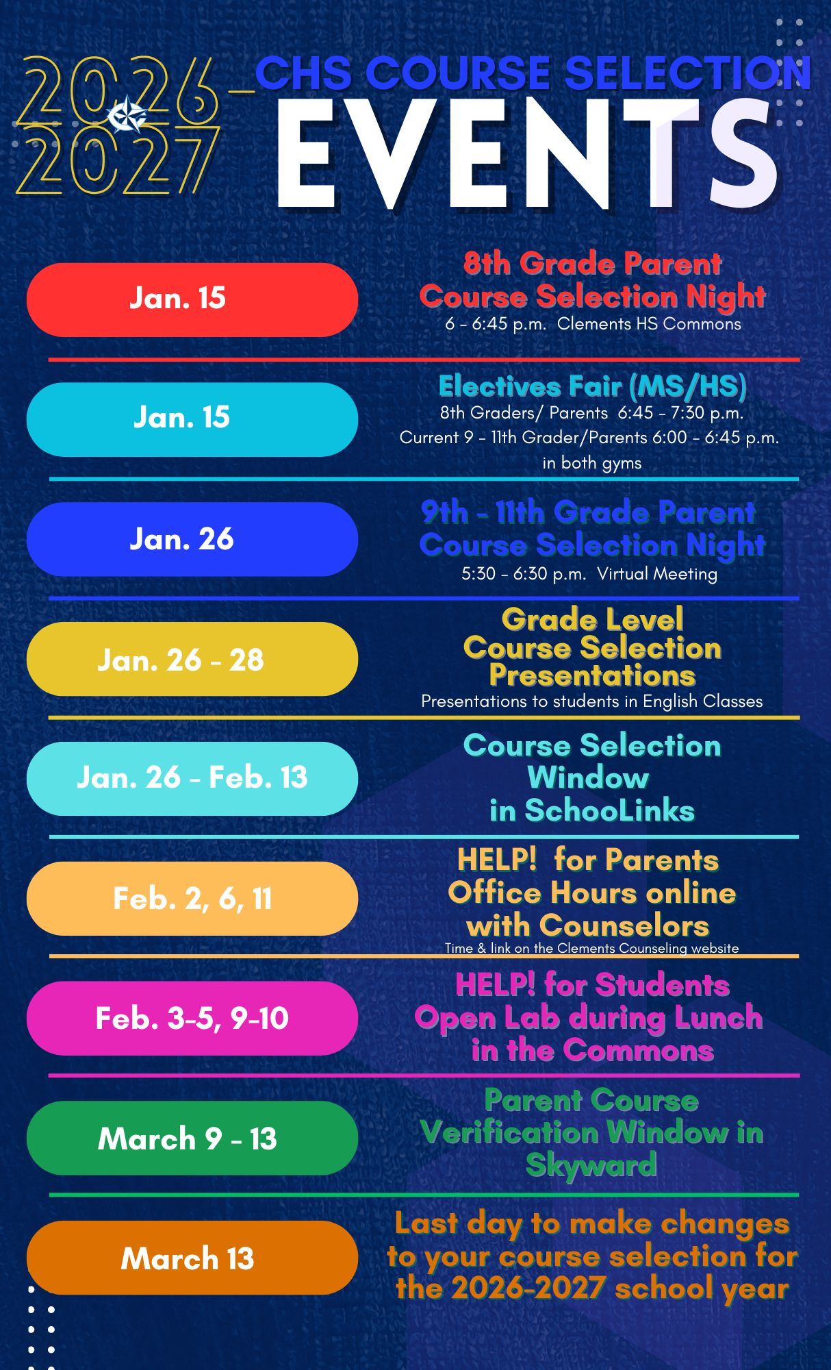 2025-2026 Course Selection Calendar of Events